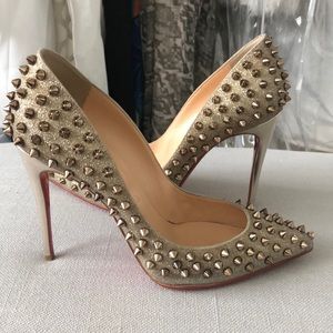 Christian Louboutin Gold Glitter Spiked Pigalle